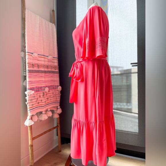 Kobi Halperin Elaine Flamingo Short Flutter Sleeve Wrap Midi Dress Women’s XL - Picture 4 of 14